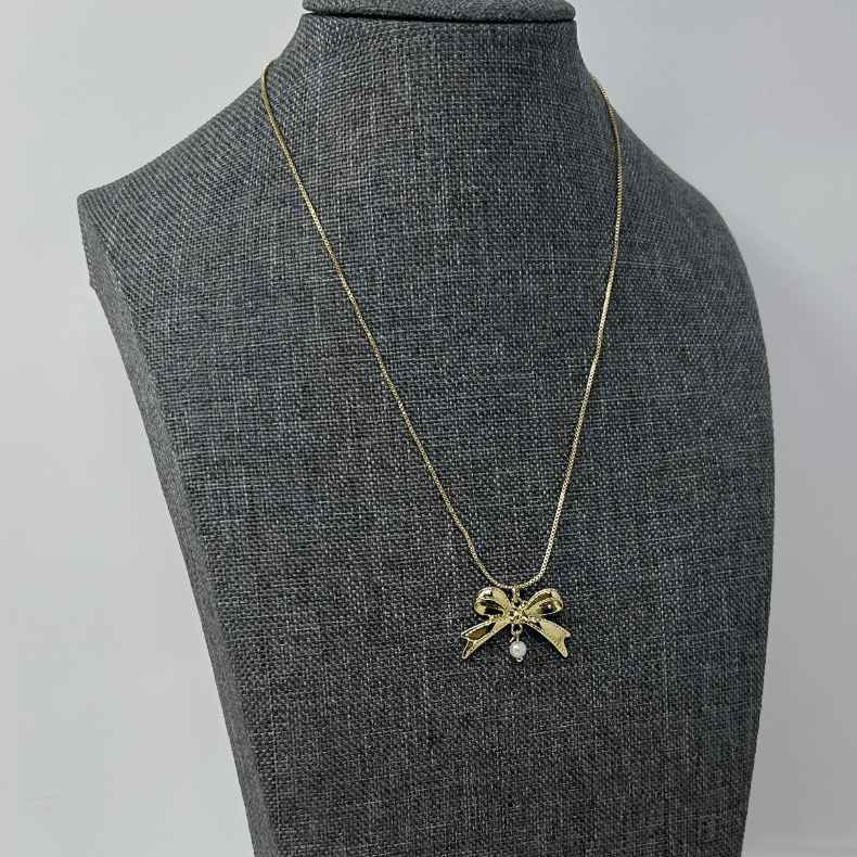 Chain Gold Bow Necklace, Chain Gold Bow Necklace - 18k Gold Plated, bow necklace, gold bow necklace, bow tie necklace, necklace with charms, gold charm necklace