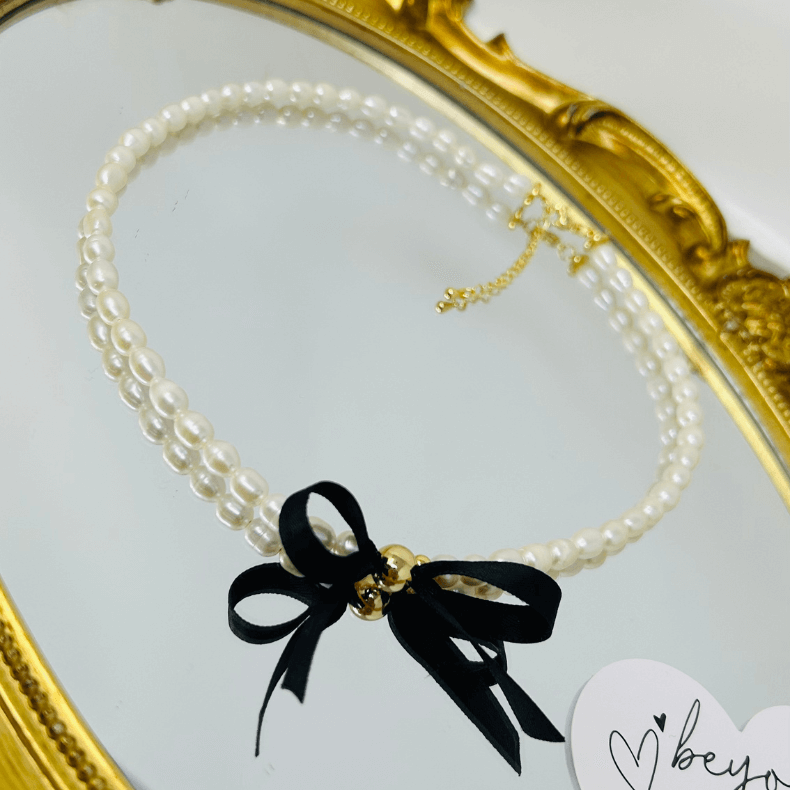 coquette necklace, bow and pearl necklace, bow necklace, necklaces for women, cute necklaces, pearl necklaces for women, necklace,