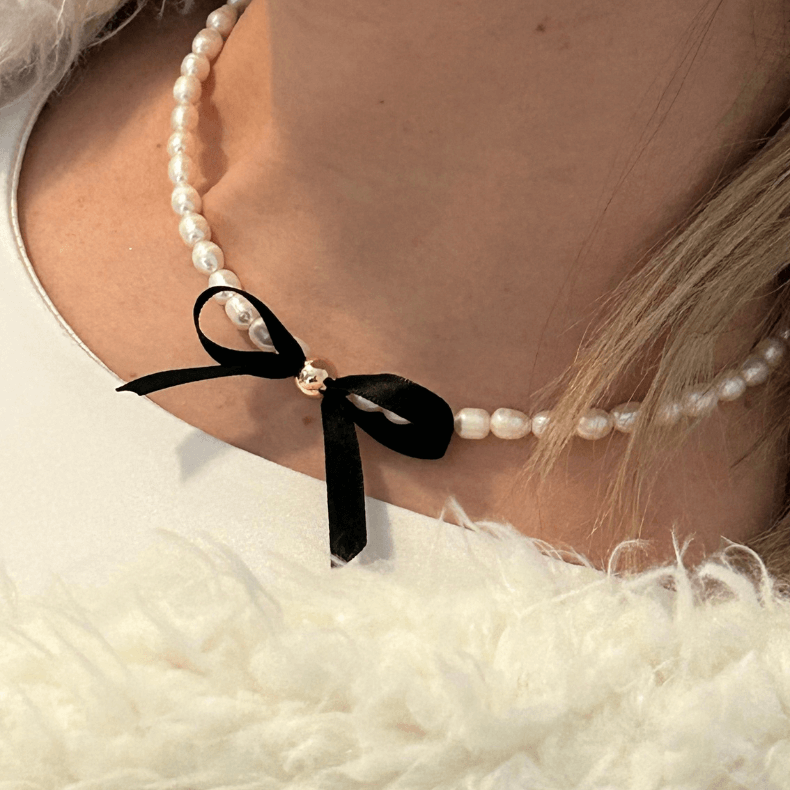 Bow and Pearl Necklace, necklaces for women, cute necklaces, long necklaces for women, pearl necklaces for women, necklace,