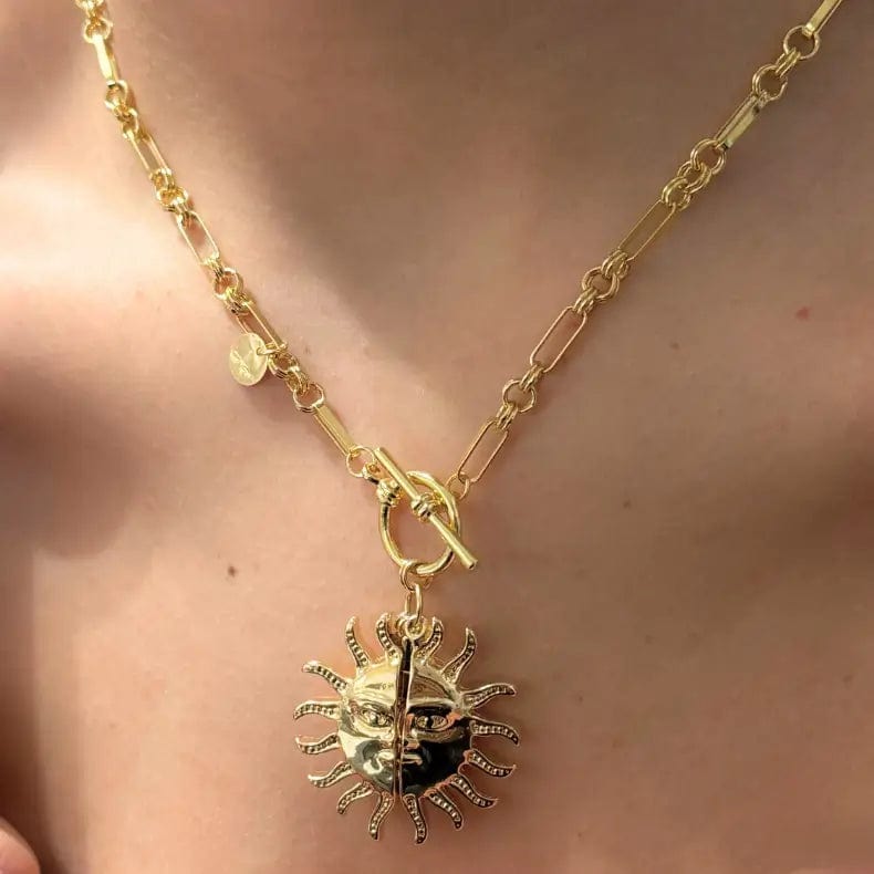 sun and moon necklace, moon and sun necklace, sun and moon necklaces, gold sun and moon necklace, moon necklace, sun necklace, gold necklace, necklace for woman, mob wife necklace, necklaces, gold plated necklace, jewelry, charm necklace,